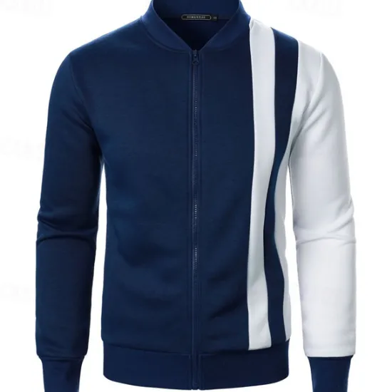 New OUKU Men's Sweatshirt Zip Up Hoodie Full Zip Sweatshirt Black White Wine Navy Blue Khaki Standing Collar Color Block Zip Up Patchwork Sports & Outdoor Daily Holiday Polyester Streetwear Basic Casual
