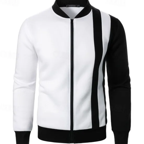 New OUKU Men's Sweatshirt Zip Up Hoodie Full Zip Sweatshirt Black White Wine Navy Blue Khaki Standing Collar Color Block Zip Up Patchwork Sports & Outdoor Daily Holiday Polyester Streetwear Basic Casual