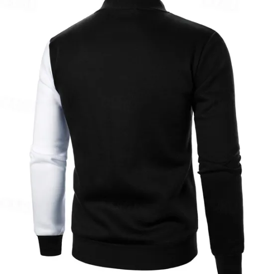 New OUKU Men's Sweatshirt Zip Up Hoodie Full Zip Sweatshirt Black White Wine Navy Blue Khaki Standing Collar Color Block Zip Up Patchwork Sports & Outdoor Daily Holiday Polyester Streetwear Basic Casual