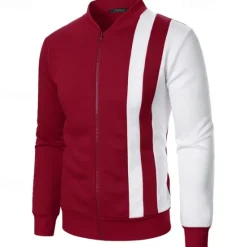 New OUKU Men's Sweatshirt Zip Up Hoodie Full Zip Sweatshirt Black White Wine Navy Blue Khaki Standing Collar Color Block Zip Up Patchwork Sports & Outdoor Daily Holiday Polyester Streetwear Basic Casual