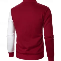 New OUKU Men's Sweatshirt Zip Up Hoodie Full Zip Sweatshirt Black White Wine Navy Blue Khaki Standing Collar Color Block Zip Up Patchwork Sports & Outdoor Daily Holiday Polyester Streetwear Basic Casual