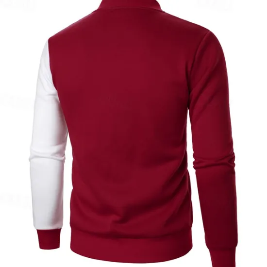 New OUKU Men's Sweatshirt Zip Up Hoodie Full Zip Sweatshirt Black White Wine Navy Blue Khaki Standing Collar Color Block Zip Up Patchwork Sports & Outdoor Daily Holiday Polyester Streetwear Basic Casual
