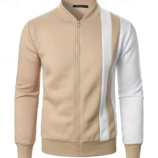 New OUKU Men's Sweatshirt Zip Up Hoodie Full Zip Sweatshirt Black White Wine Navy Blue Khaki Standing Collar Color Block Zip Up Patchwork Sports & Outdoor Daily Holiday Polyester Streetwear Basic Casual