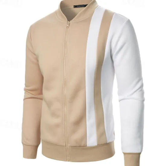 New OUKU Men's Sweatshirt Zip Up Hoodie Full Zip Sweatshirt Black White Wine Navy Blue Khaki Standing Collar Color Block Zip Up Patchwork Sports & Outdoor Daily Holiday Polyester Streetwear Basic Casual