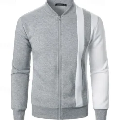 New OUKU Men's Sweatshirt Zip Up Hoodie Full Zip Sweatshirt Black White Wine Navy Blue Khaki Standing Collar Color Block Zip Up Patchwork Sports & Outdoor Daily Holiday Polyester Streetwear Basic Casual