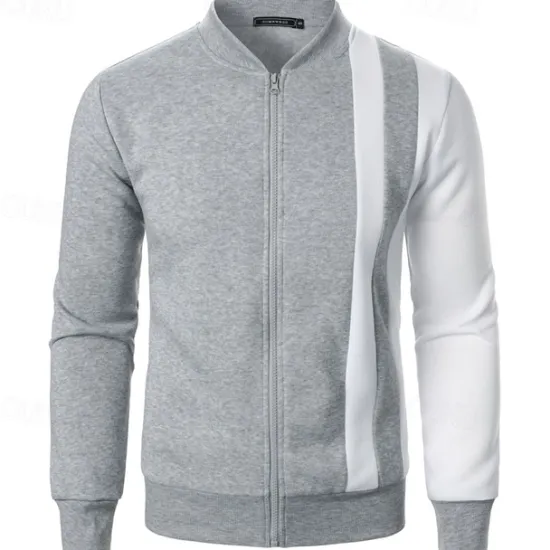 New OUKU Men's Sweatshirt Zip Up Hoodie Full Zip Sweatshirt Black White Wine Navy Blue Khaki Standing Collar Color Block Zip Up Patchwork Sports & Outdoor Daily Holiday Polyester Streetwear Basic Casual
