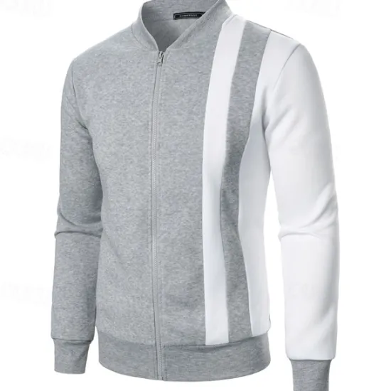 New OUKU Men's Sweatshirt Zip Up Hoodie Full Zip Sweatshirt Black White Wine Navy Blue Khaki Standing Collar Color Block Zip Up Patchwork Sports & Outdoor Daily Holiday Polyester Streetwear Basic Casual