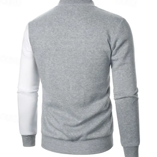 New OUKU Men's Sweatshirt Zip Up Hoodie Full Zip Sweatshirt Black White Wine Navy Blue Khaki Standing Collar Color Block Zip Up Patchwork Sports & Outdoor Daily Holiday Polyester Streetwear Basic Casual