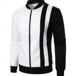 New OUKU Men's Sweatshirt Zip Up Hoodie Full Zip Sweatshirt Black White Wine Navy Blue Khaki Standing Collar Color Block Zip Up Patchwork Sports & Outdoor Daily Holiday Polyester Streetwear Basic Casual