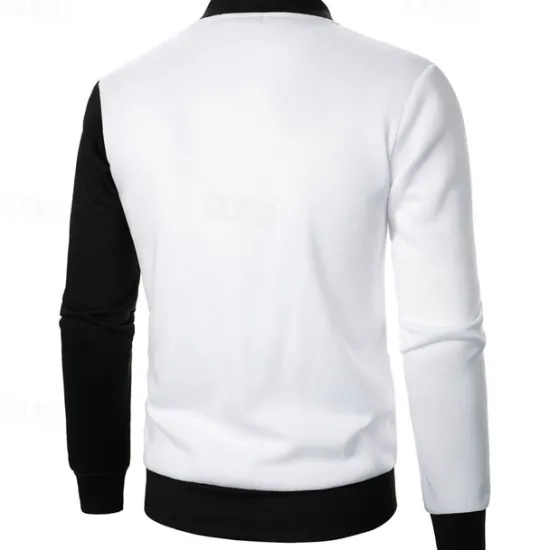 New OUKU Men's Sweatshirt Zip Up Hoodie Full Zip Sweatshirt Black White Wine Navy Blue Khaki Standing Collar Color Block Zip Up Patchwork Sports & Outdoor Daily Holiday Polyester Streetwear Basic Casual