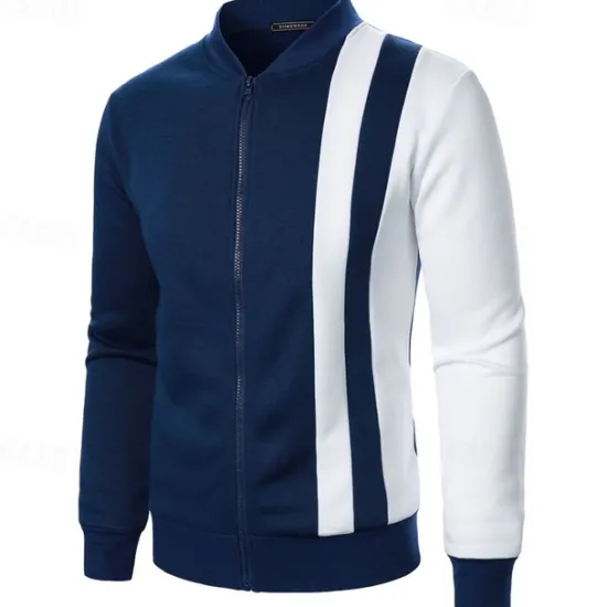 New OUKU Men's Sweatshirt Zip Up Hoodie Full Zip Sweatshirt Black White Wine Navy Blue Khaki Standing Collar Color Block Zip Up Patchwork Sports & Outdoor Daily Holiday Polyester Streetwear Basic Casual
