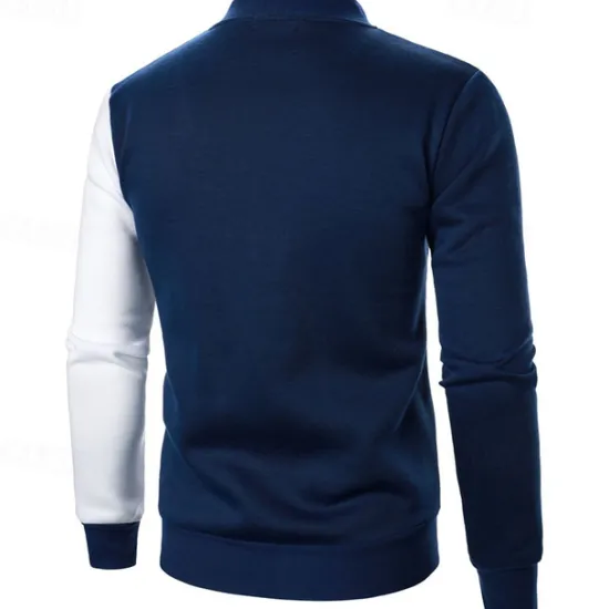 New OUKU Men's Sweatshirt Zip Up Hoodie Full Zip Sweatshirt Black White Wine Navy Blue Khaki Standing Collar Color Block Zip Up Patchwork Sports & Outdoor Daily Holiday Polyester Streetwear Basic Casual