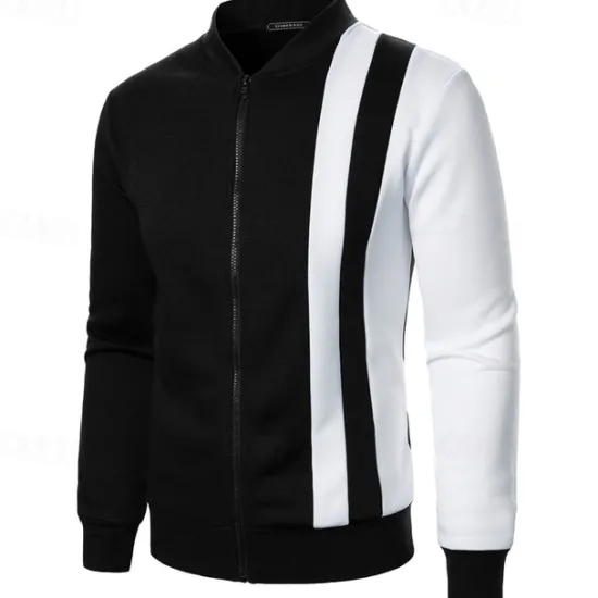 New OUKU Men's Sweatshirt Zip Up Hoodie Full Zip Sweatshirt Black White Wine Navy Blue Khaki Standing Collar Color Block Zip Up Patchwork Sports & Outdoor Daily Holiday Polyester Streetwear Basic Casual