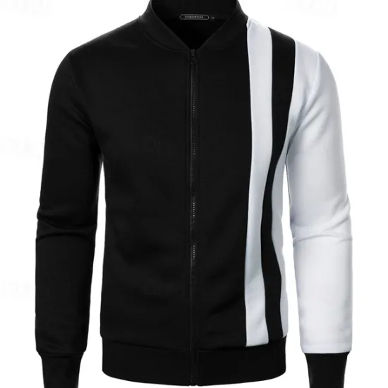 New OUKU Men's Sweatshirt Zip Up Hoodie Full Zip Sweatshirt Black White Wine Navy Blue Khaki Standing Collar Color Block Zip Up Patchwork Sports & Outdoor Daily Holiday Polyester Streetwear Basic Casual