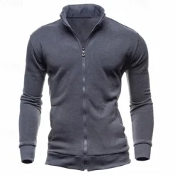 Outlet OUKU Men's Sweatshirt Zip Up Hoodie Full Zip Sweatshirt Black Wine Army Green Navy Blue Light Grey Standing Collar Plain Zip Up Sports & Outdoor Daily Holiday Polyester Streetwear Basic Casual Spring