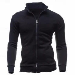 Outlet OUKU Men's Sweatshirt Zip Up Hoodie Full Zip Sweatshirt Black Wine Army Green Navy Blue Light Grey Standing Collar Plain Zip Up Sports & Outdoor Daily Holiday Polyester Streetwear Basic Casual Spring