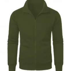 Outlet OUKU Men's Sweatshirt Zip Up Hoodie Full Zip Sweatshirt Black Wine Army Green Navy Blue Light Grey Standing Collar Plain Zip Up Sports & Outdoor Daily Holiday Polyester Streetwear Basic Casual Spring