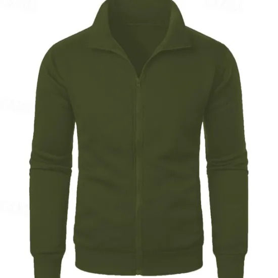 Outlet OUKU Men's Sweatshirt Zip Up Hoodie Full Zip Sweatshirt Black Wine Army Green Navy Blue Light Grey Standing Collar Plain Zip Up Sports & Outdoor Daily Holiday Polyester Streetwear Basic Casual Spring