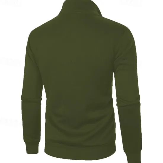 Outlet OUKU Men's Sweatshirt Zip Up Hoodie Full Zip Sweatshirt Black Wine Army Green Navy Blue Light Grey Standing Collar Plain Zip Up Sports & Outdoor Daily Holiday Polyester Streetwear Basic Casual Spring