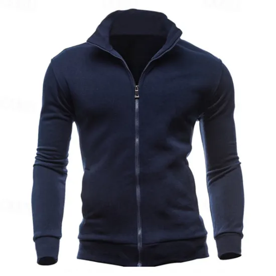 Outlet OUKU Men's Sweatshirt Zip Up Hoodie Full Zip Sweatshirt Black Wine Army Green Navy Blue Light Grey Standing Collar Plain Zip Up Sports & Outdoor Daily Holiday Polyester Streetwear Basic Casual Spring