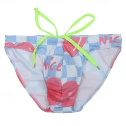 Sale OUKU Men's Swim Briefs Daily Beach Breathable Quick Dry Drawstring Elastic Waist Geometic Short Sport Casual Activewear Yellow Blue Micro-elastic