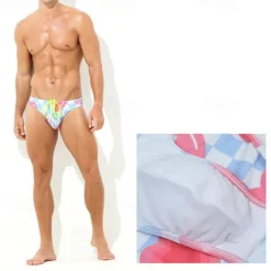 Sale OUKU Men's Swim Briefs Daily Beach Breathable Quick Dry Drawstring Elastic Waist Geometic Short Sport Casual Activewear Yellow Blue Micro-elastic