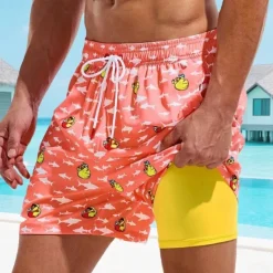 Hot OUKU Men's Swim Shorts Board Shorts Swim Trunks Print Quick dry Breathable Drawstring Elastic Waist With Compression Liner Vacation Beach Hawaiian Casual Lake Blue Pink