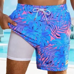 Hot OUKU Men's Swim Shorts Board Shorts Swim Trunks Print Quick dry Breathable Drawstring Elastic Waist With Compression Liner Vacation Beach Hawaiian Casual Lake Blue Pink
