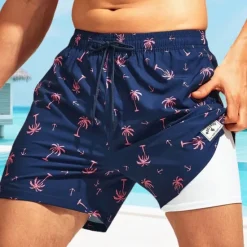 Hot OUKU Men's Swim Shorts Board Shorts Swim Trunks Print Quick dry Breathable Drawstring Elastic Waist With Compression Liner Vacation Beach Hawaiian Casual Lake Blue Pink