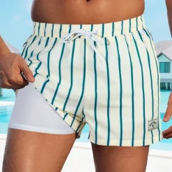 Hot OUKU Men's Swim Shorts Board Shorts Swim Trunks Print Quick dry Breathable Drawstring Elastic Waist With Compression Liner Vacation Beach Hawaiian Casual Lake Blue Pink