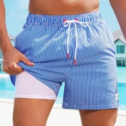Hot OUKU Men's Swim Shorts Board Shorts Swim Trunks Print Quick dry Breathable Drawstring Elastic Waist With Compression Liner Vacation Beach Hawaiian Casual Lake Blue Pink
