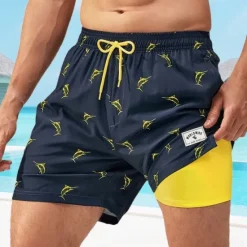 Hot OUKU Men's Swim Shorts Board Shorts Swim Trunks Print Quick dry Breathable Drawstring Elastic Waist With Compression Liner Vacation Beach Hawaiian Casual Lake Blue Pink