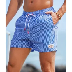 Best OUKU Men's Swim Shorts Board Shorts Swim Trunks Coconut Tree Stripes Quick dry Breathable Drawstring Elastic Waist With Compression Liner Vacation Beach Hawaiian Casual Blue Green