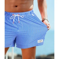 Best OUKU Men's Swim Shorts Board Shorts Swim Trunks Coconut Tree Stripes Quick dry Breathable Drawstring Elastic Waist With Compression Liner Vacation Beach Hawaiian Casual Blue Green