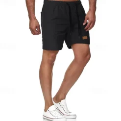 New OUKU Men's Swim Shorts Shorts Summer Shorts Casual Shorts Pocket Drawstring Elastic Waist Plain Comfort Breathable Short Outdoor Vacation Sport Casual Black White