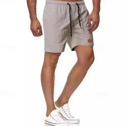 New OUKU Men's Swim Shorts Shorts Summer Shorts Casual Shorts Pocket Drawstring Elastic Waist Plain Comfort Breathable Short Outdoor Vacation Sport Casual Black White