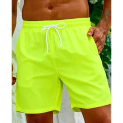 Outlet OUKU Men's Swim Shorts Swim Trunks Beach Shorts Sports Going out Weekend Breathable Quick Dry Running Casual Pocket Drawstring with Mesh lining Plain Knee Length Gymnatics Activewear Yellow Pink