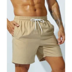 Outlet OUKU Men's Swim Shorts Swim Trunks Beach Shorts Sports Going out Weekend Breathable Quick Dry Running Casual Pocket Drawstring with Mesh lining Plain Knee Length Gymnatics Activewear Yellow Pink
