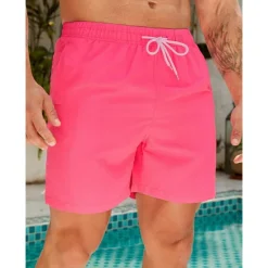 Outlet OUKU Men's Swim Shorts Swim Trunks Beach Shorts Sports Going out Weekend Breathable Quick Dry Running Casual Pocket Drawstring with Mesh lining Plain Knee Length Gymnatics Activewear Yellow Pink
