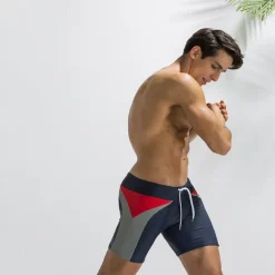 OUKU Men's Swim Trunks Board Shorts Swim Brief Pocket Drawstring Elastic Waist Color Block Comfort Breathable Short Casual Daily Holiday Fashion Streetwear Black Deep Blue Micro-elastic