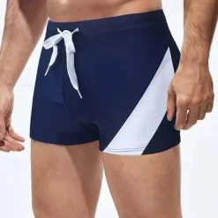 Sale OUKU Men's Swim Trunks Swim Shorts Swimwear Bottoms Drawstring Swimming Surfing Beach Water Sports Patchwork Summer Spring Dark Blue