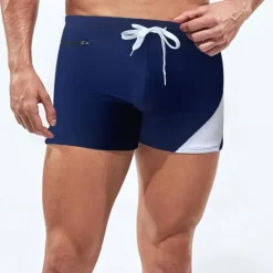 Sale OUKU Men's Swim Trunks Swim Shorts Swimwear Bottoms Drawstring Swimming Surfing Beach Water Sports Patchwork Summer Spring Dark Blue