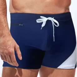 Sale OUKU Men's Swim Trunks Swim Shorts Swimwear Bottoms Drawstring Swimming Surfing Beach Water Sports Patchwork Summer Spring Dark Blue