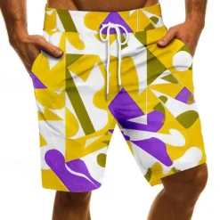 OUKU Men's Swim Trunks Swim Shorts Quick Dry Board Shorts Bathing Suit Drawstring with Pockets Swimming Surfing Beach Water Sports Patchwork Printed Summer Spring Yellow