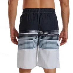 OUKU Men's Swim Trunks Swim Shorts Board Shorts Bottoms Drawstring with Pockets Swimming Surfing Beach Water Sports Stripes Printed Summer Spring