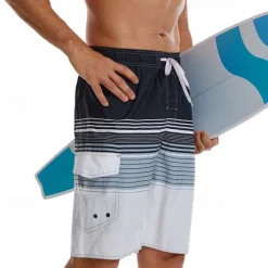OUKU Men's Swim Trunks Swim Shorts Board Shorts Bottoms Drawstring with Pockets Swimming Surfing Beach Water Sports Stripes Printed Summer Spring