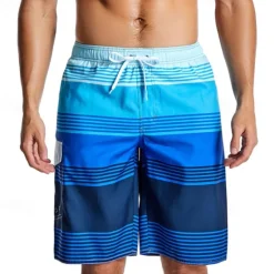 OUKU Men's Swim Trunks Swim Shorts Board Shorts Bottoms Drawstring with Pockets Swimming Surfing Beach Water Sports Stripes Printed Summer Spring