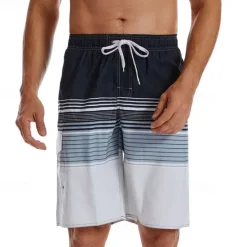 OUKU Men's Swim Trunks Swim Shorts Board Shorts Bottoms Drawstring with Pockets Swimming Surfing Beach Water Sports Stripes Printed Summer Spring
