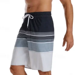 OUKU Men's Swim Trunks Swim Shorts Board Shorts Bottoms Drawstring with Pockets Swimming Surfing Beach Water Sports Stripes Printed Summer Spring