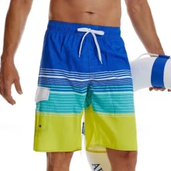 OUKU Men's Swim Trunks Swim Shorts Board Shorts Bottoms Drawstring with Pockets Swimming Surfing Beach Water Sports Stripes Printed Summer Spring